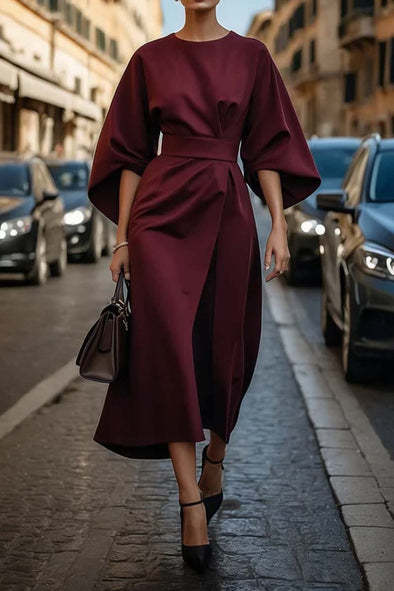 Elegant Kimono Sleeve Belted Midi Dress – Sophisticated Style – Various Colours