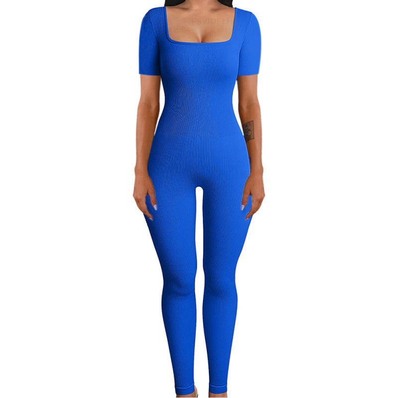 Ribbed Long Sleeve Square Neck Jumpsuit - Available in Multiple Colors