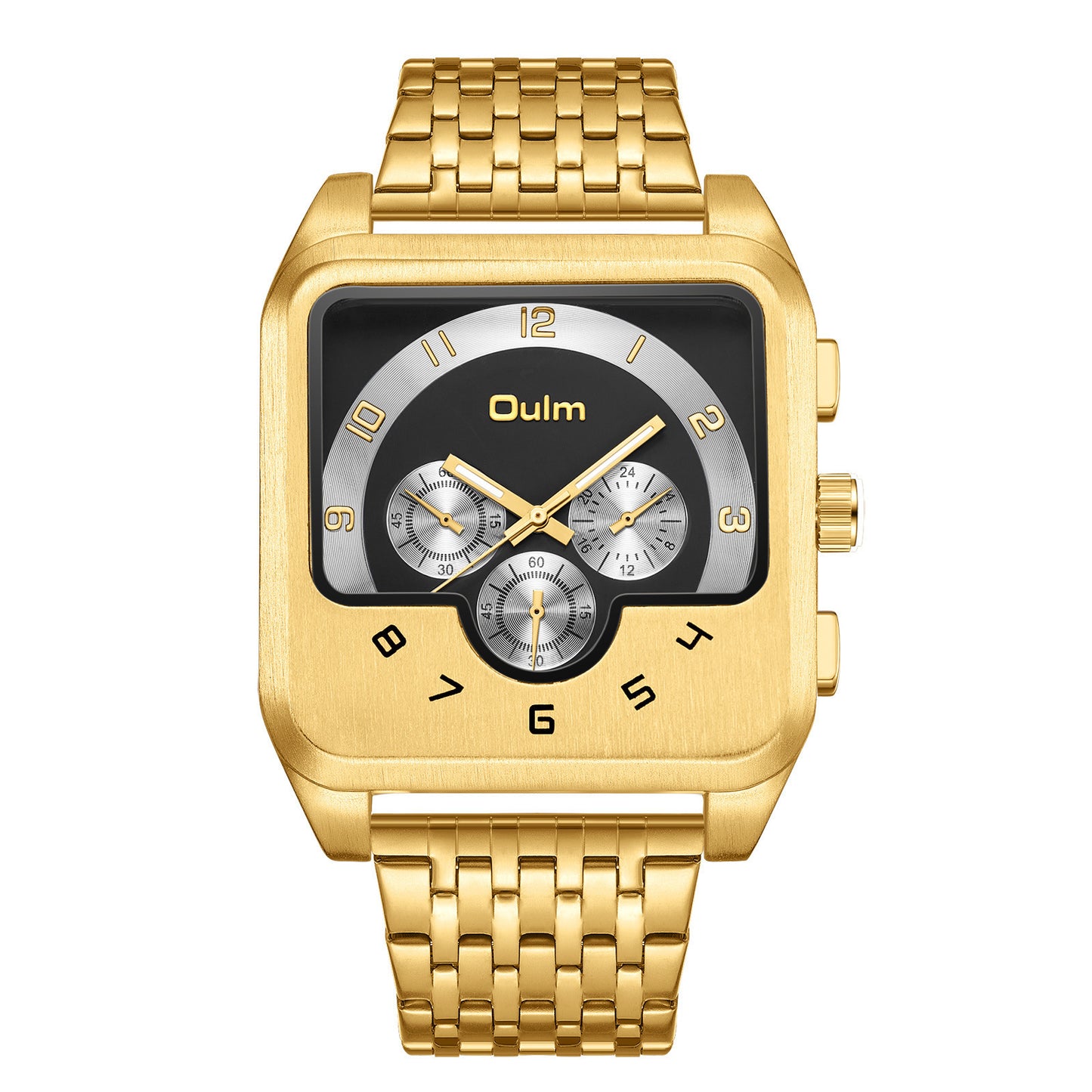 Men’s Luxury Square Dial Quartz Watch – Gold Stainless Steel Chronograph Wristwatch | Bold Modern Design