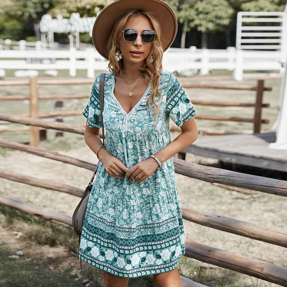 Boho Tassel Mini Dress – Flowy Floral Summer Tunic in Various Colours