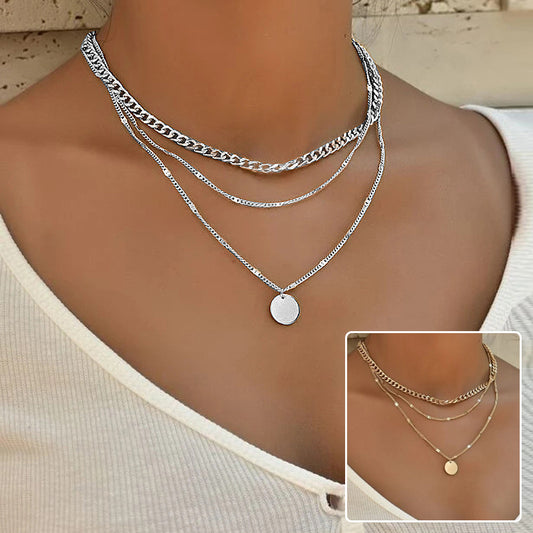 ✨ Layered Chain Necklace Set – 3 Piece Pendant & Chain Choker Necklace – Silver & Gold Options ✨