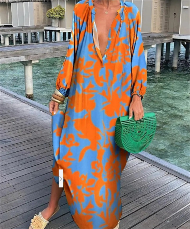 Women’s Boho Print Kaftan Maxi Dress – Flowy Beach Cover Up & Summer Dress | Various Designs