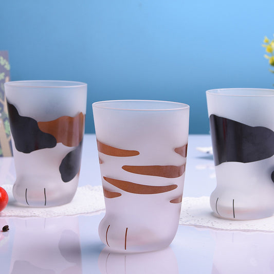 Cute Frosted Cat Paw Glass Cup – Various Colours