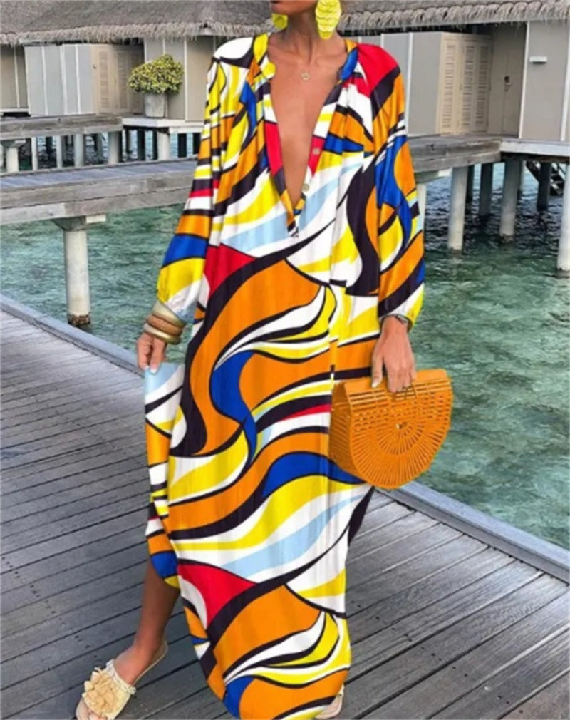 Women’s Boho Print Kaftan Maxi Dress – Flowy Beach Cover Up & Summer Dress | Various Designs