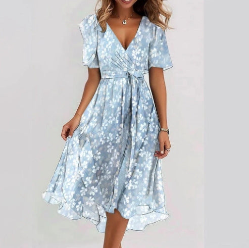 Chiffon Wrap Midi Dress with Flutter Sleeves – Available in Various Colours
