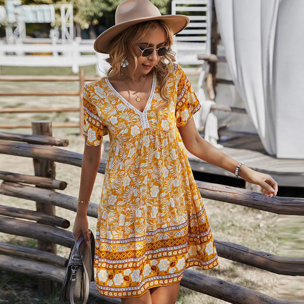 Boho Tassel Mini Dress – Flowy Floral Summer Tunic in Various Colours