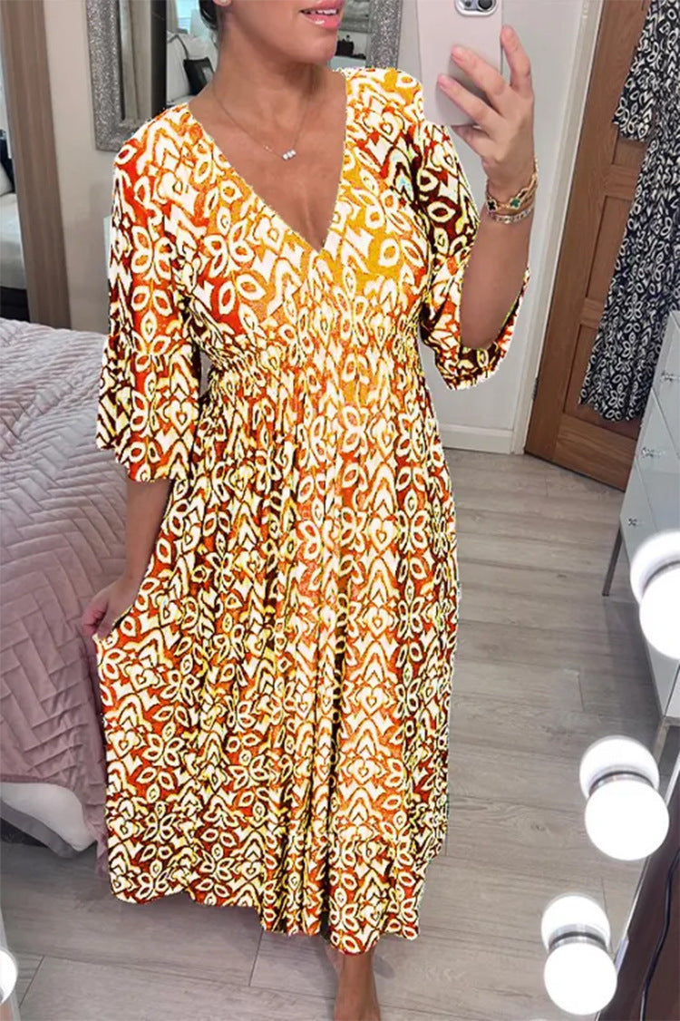 Boho Floral Maxi Dress – V-Neck, Flared Sleeves – Upto 5XL – Summer Essential – Various Colours