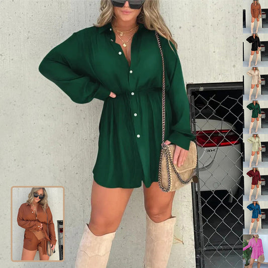 Women’s Oversized Button-Down Jumpsuit – Long Sleeve Casual Tunic – Belted Shirt Dress – Various Colours