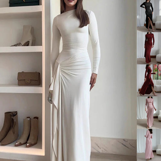 ✨ Elegant Long Sleeve Ruched Maxi Dress – Available in Various Colours