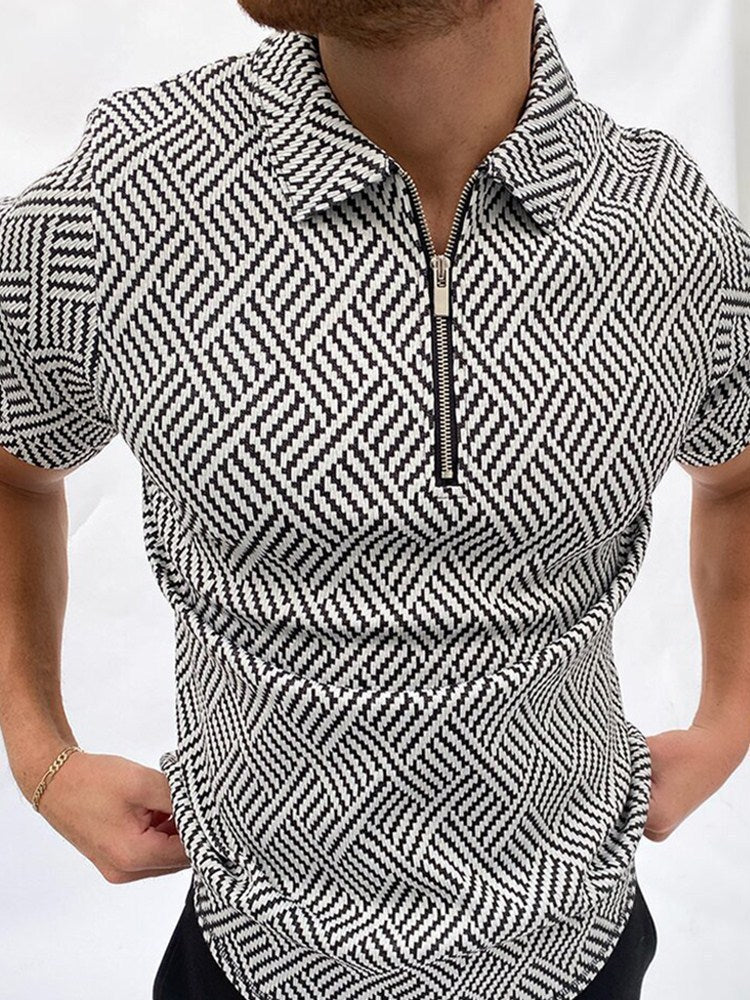 Men’s Bold Abstract Zip Collar Polo Shirt – Eye-Catching Summer Top in Various Designs