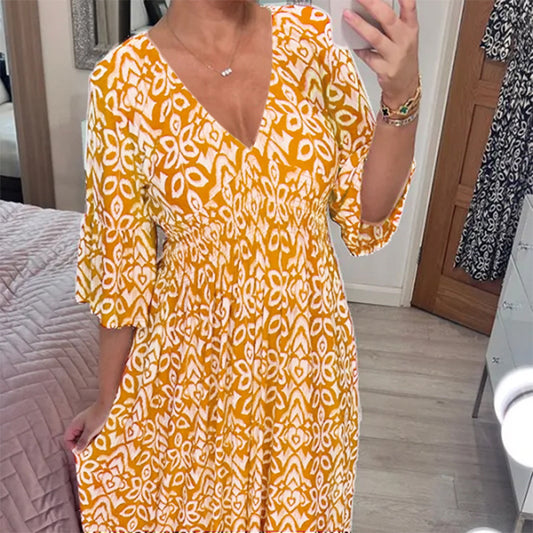 Boho Floral Maxi Dress – V-Neck, Flared Sleeves – Upto 5XL – Summer Essential – Various Colours