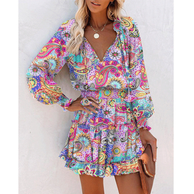 Long Sleeve Floral Ruffle Mini Dress – Various Colours