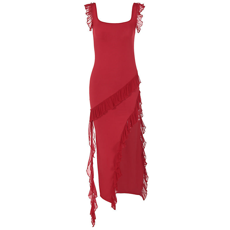 🔥 Women’s Asymmetric Ruffle High-Slit Maxi Dress - Elegant Evening & Party Dress - Available in Various Colours