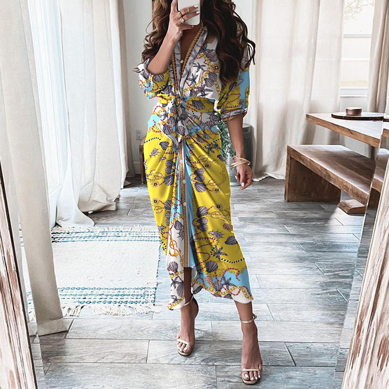 Elegant Knot Waist Shirt Dress – Button Front, Midi Length – Versatile Styles – Various Colours