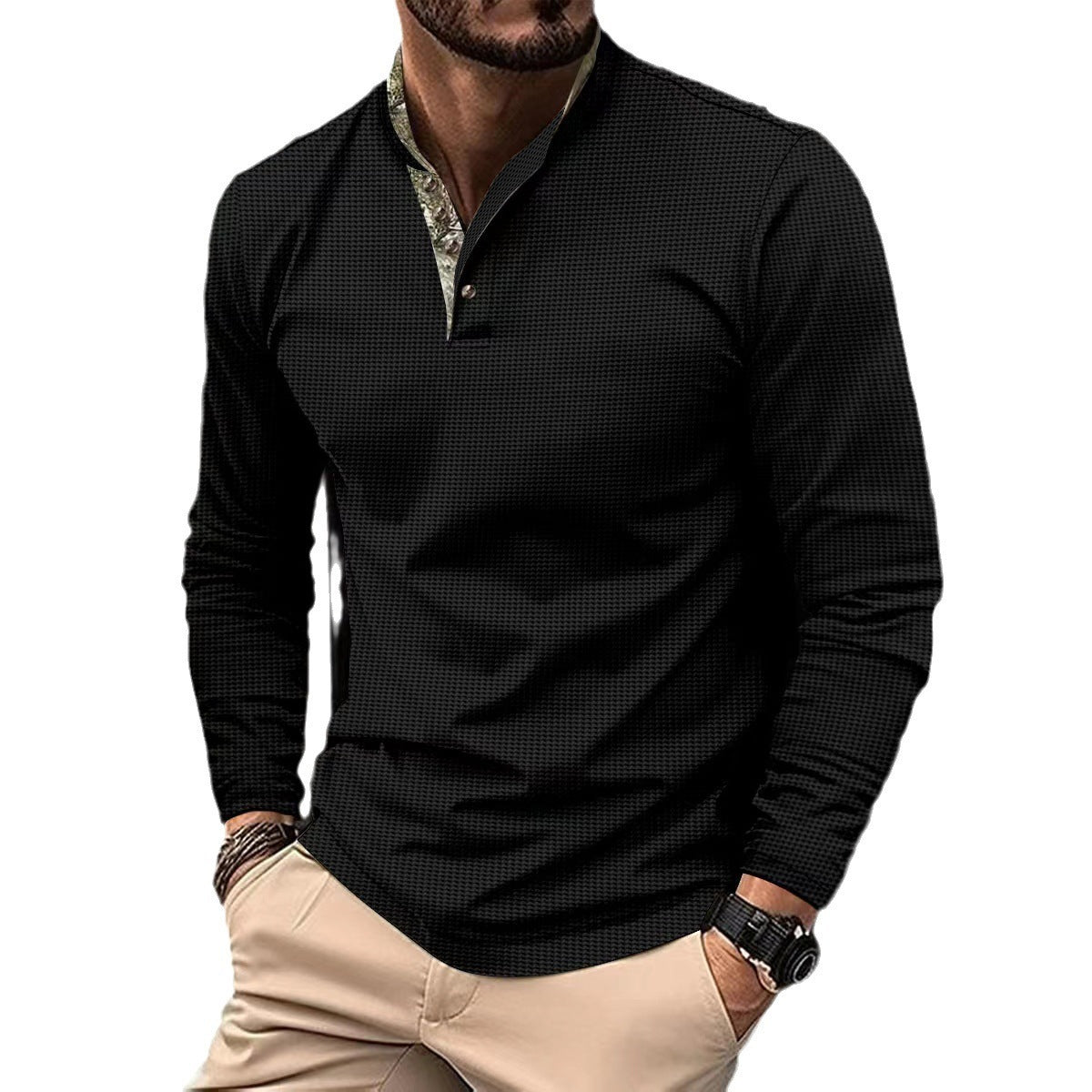 🧥 Men’s Casual Long Sleeve Stand Collar Shirt – Available in Various Colours