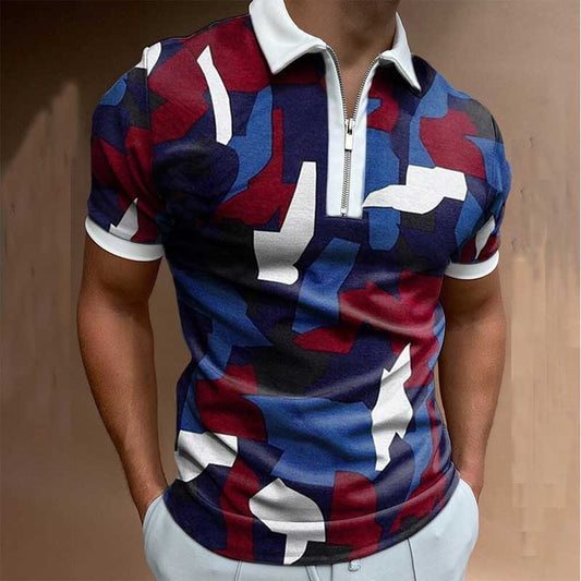 Men’s Bold Abstract Zip Collar Polo Shirt – Eye-Catching Summer Top in Various Designs