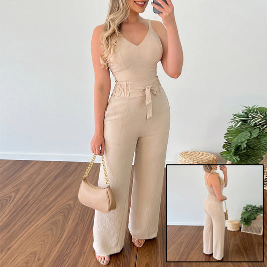 🌟 Elegant Wide-Leg Belted Jumpsuit – Sleek Sophistication in Various Colours