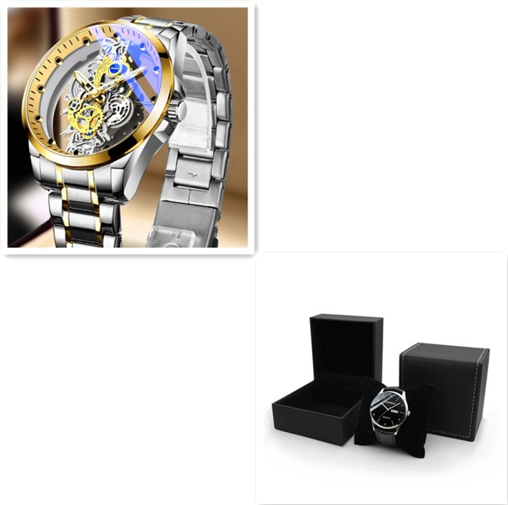 Luxury Skeleton Mechanical Watch – Gold Stainless Steel Men's Watch (Various Colours)