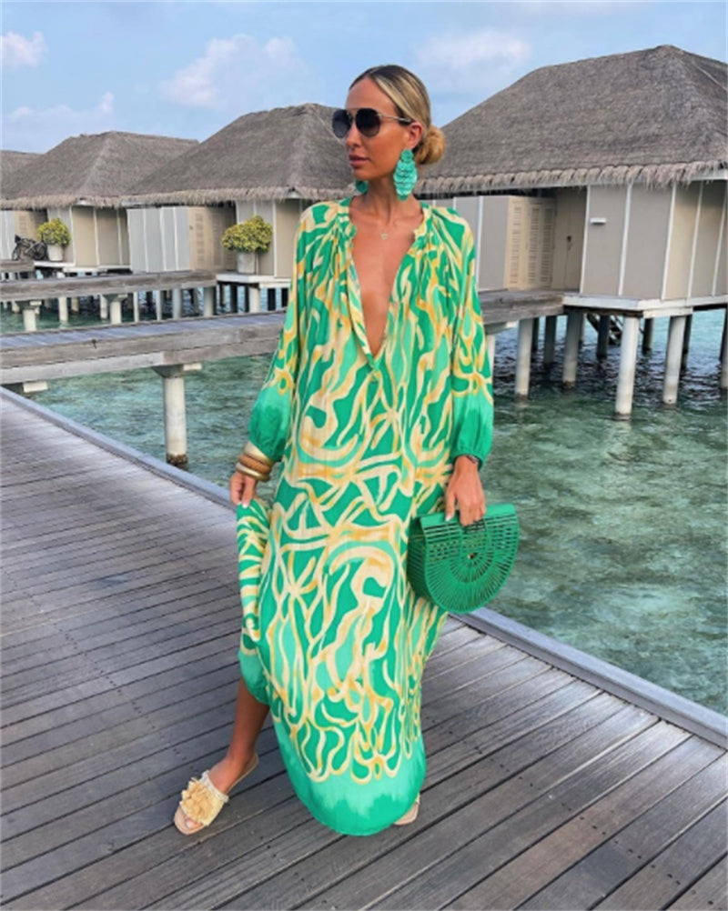 Women’s Boho Print Kaftan Maxi Dress – Flowy Beach Cover Up & Summer Dress | Various Designs
