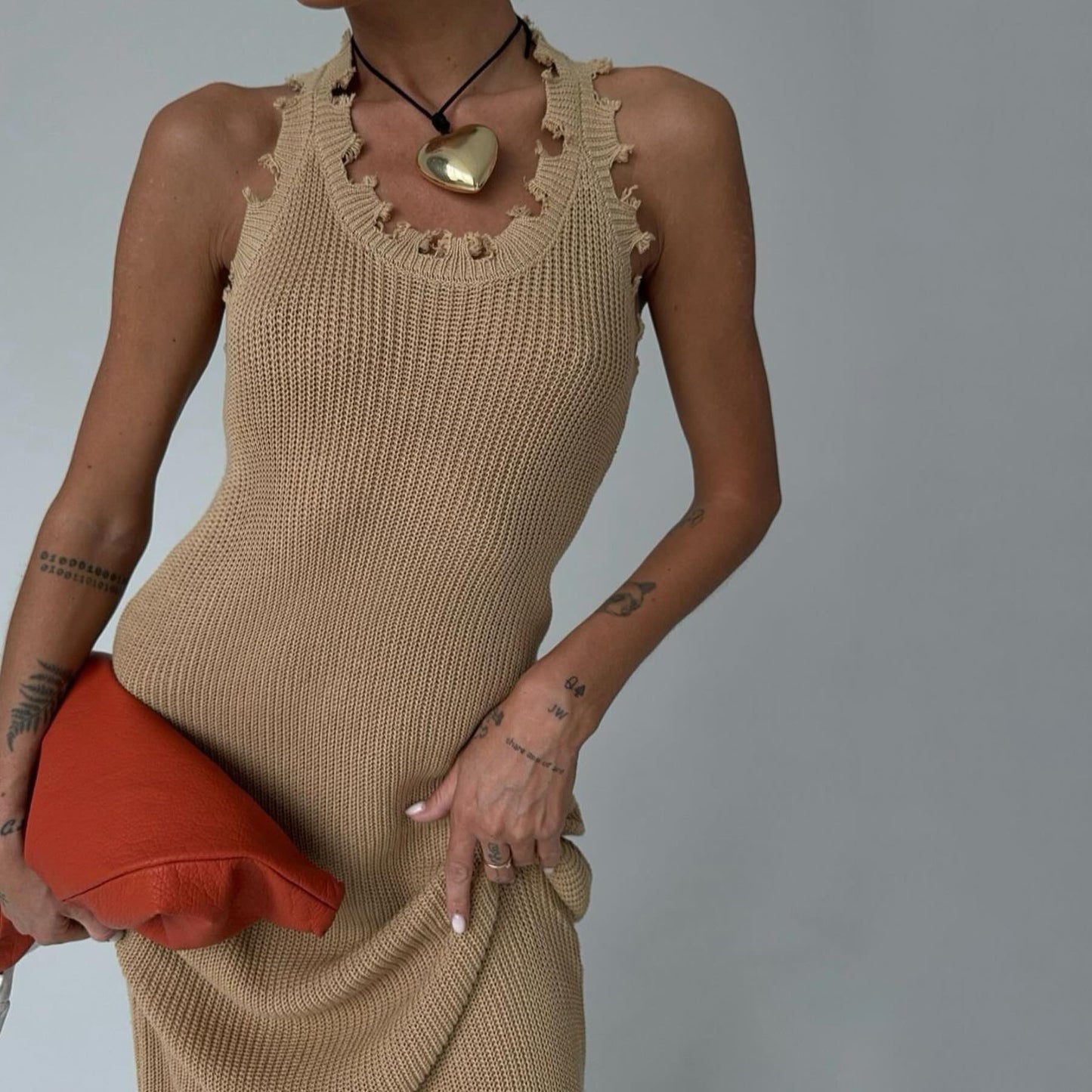Frayed Hem Slim Fit I-shaped Vest Knitted Dress