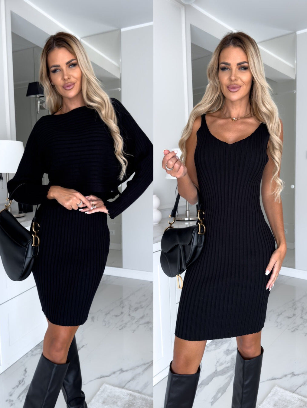 2-Piece Ribbed Knit Bodycon Dress Set – Various Colours