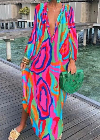 Women’s Boho Print Kaftan Maxi Dress – Flowy Beach Cover Up & Summer Dress | Various Designs