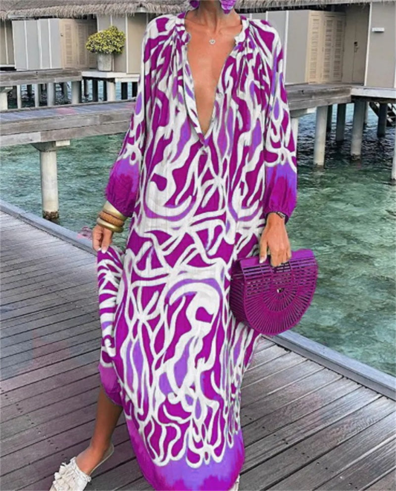 Women’s Boho Print Kaftan Maxi Dress – Flowy Beach Cover Up & Summer Dress | Various Designs