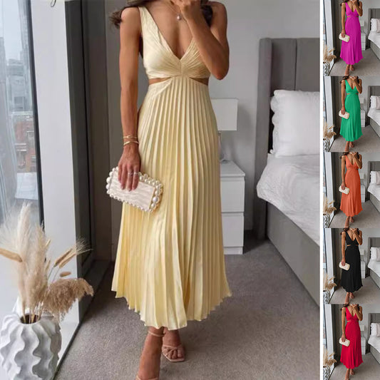 ✨ Pleated Satin Cut-Out Midi Dress – Available in Various Colours