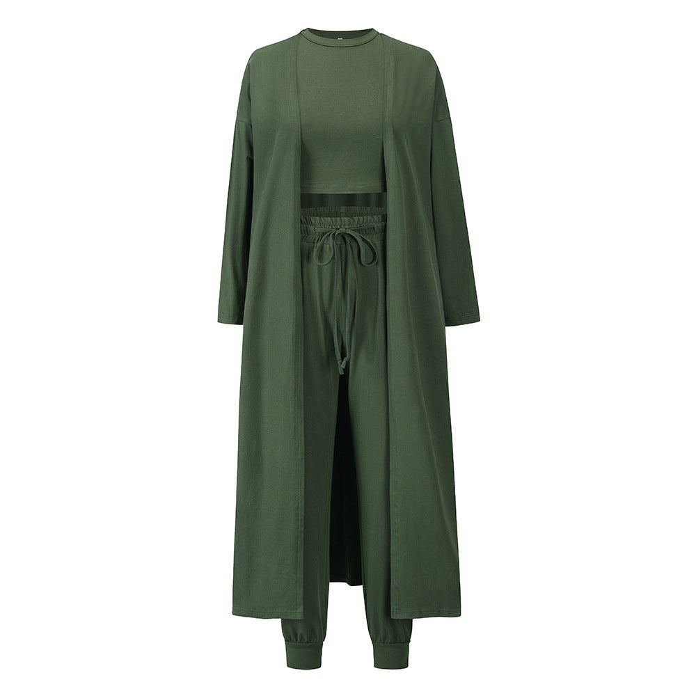 ✨ Women's 3-Piece Loungewear Set – Long Cardigan, Crop Top & Joggers (Various Colours)
