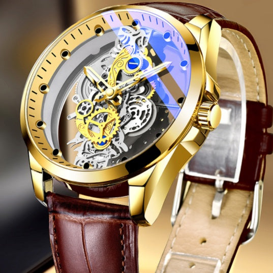 Luxury Skeleton Mechanical Watch – Gold Stainless Steel Men's Watch (Various Colours)