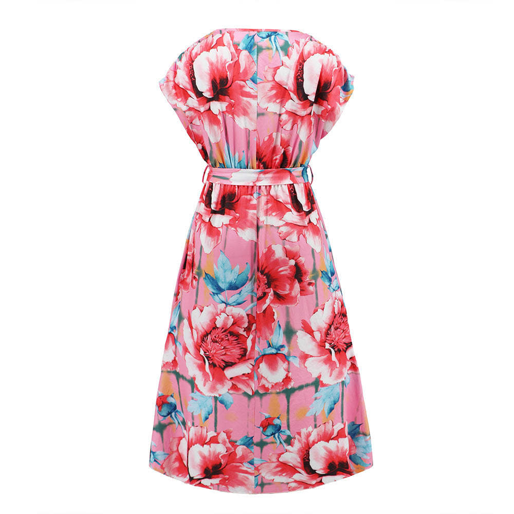 🌷 TrendPrints Floral Wrap High-Low Dress – Ruffle Hem Summer Midi Dress with Tie Waist – Available in Various Colours
