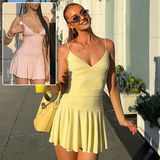 💛 Sunny Day Essential – The Ultimate Spaghetti Strap Mini Dress ☀️