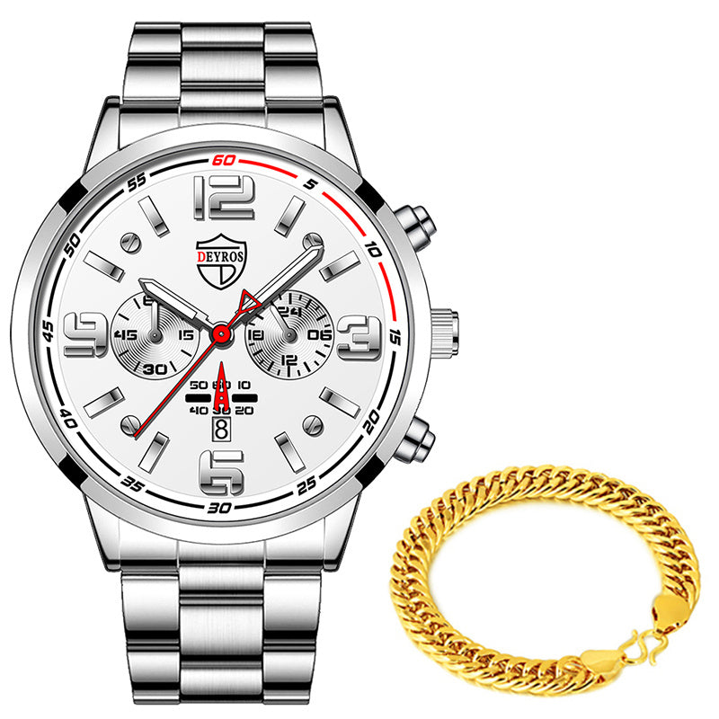 DEYROS Gold Chronograph Watch & Bracelet Set – Luxury Gift for Men (Various Colours)