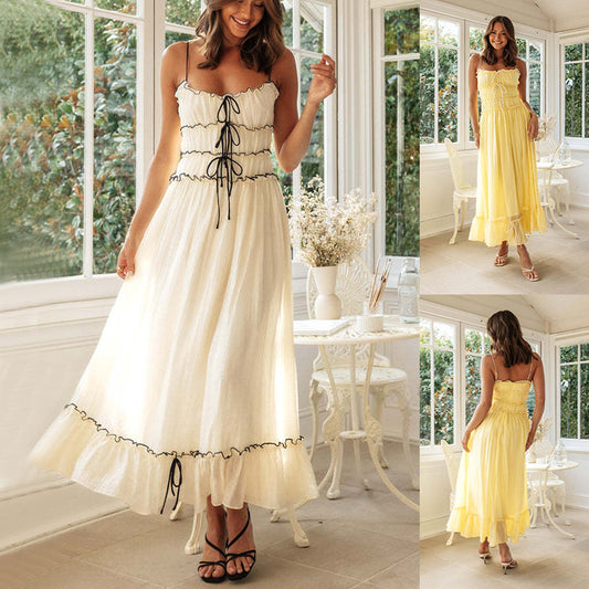 🌸 Women's Ruffle Strap Maxi Dress - Elegant Summer Sundress with Lace-Up Front - Available in Various Colours