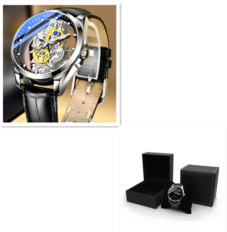 Luxury Skeleton Mechanical Watch – Gold Stainless Steel Men's Watch (Various Colours)