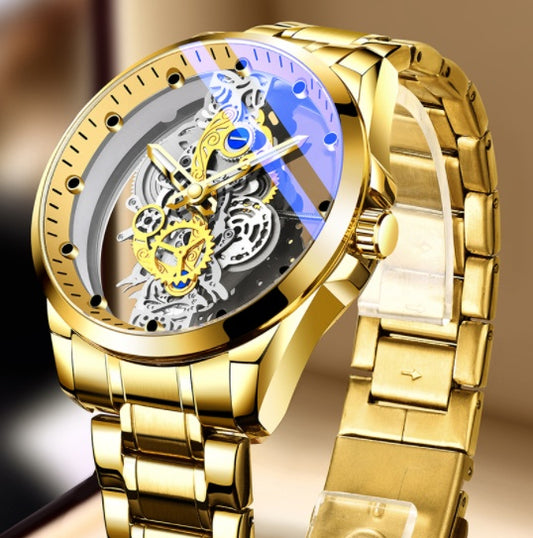 Luxury Skeleton Mechanical Watch – Gold Stainless Steel Men's Watch (Various Colours)