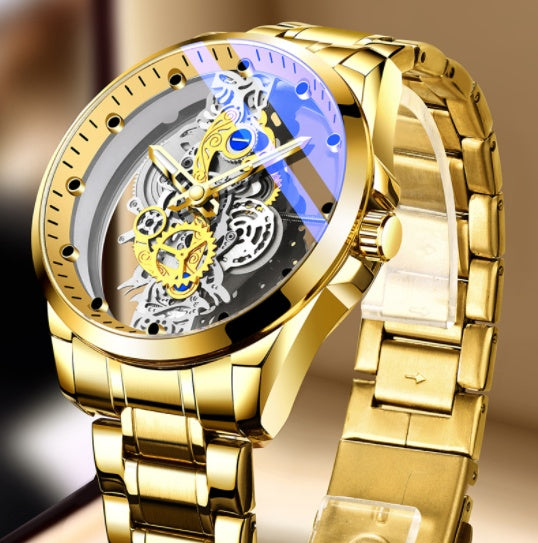 Luxury Skeleton Mechanical Watch – Gold Stainless Steel Men's Watch (Various Colours)