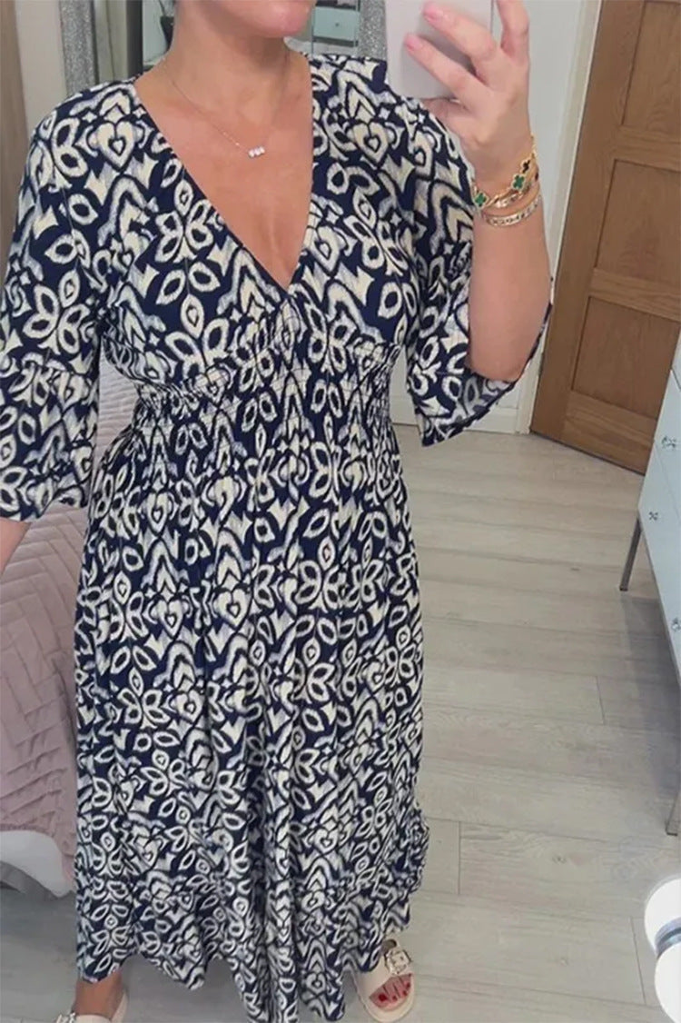 Boho Floral Maxi Dress – V-Neck, Flared Sleeves – Upto 5XL – Summer Essential – Various Colours