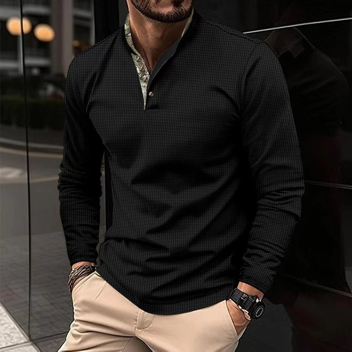 🧥 Men’s Casual Long Sleeve Stand Collar Shirt – Available in Various Colours