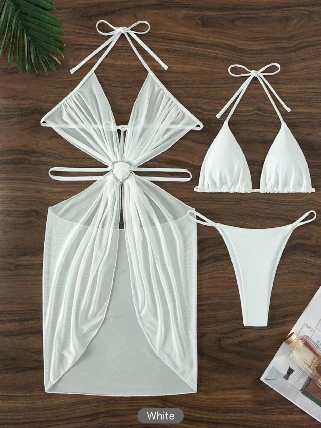 🖤 Three Piece-Glam Heart Sheer Cover-Up Swimsuit Set – Various Colours 💙💖