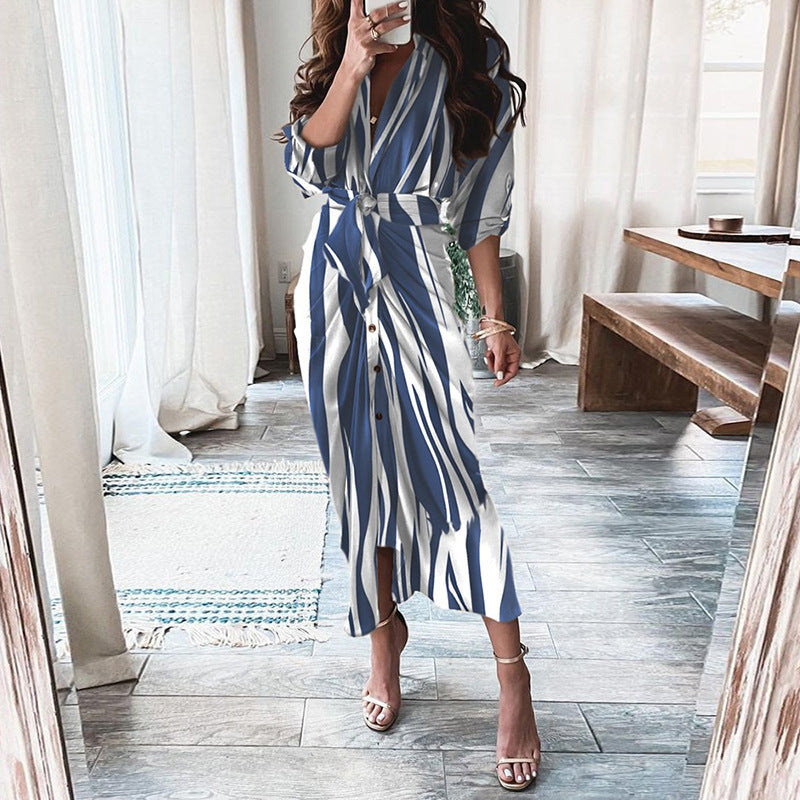 Elegant Knot Waist Shirt Dress – Button Front, Midi Length – Versatile Styles – Various Colours