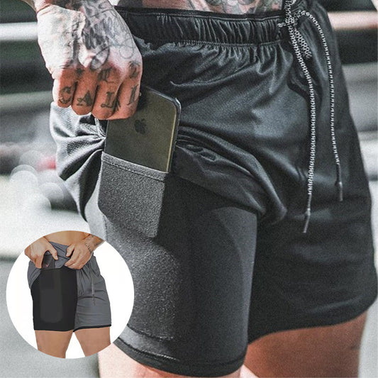 Title: Men's 2-in-1 Gym Shorts with Inner Phone Pocket – Various Colours