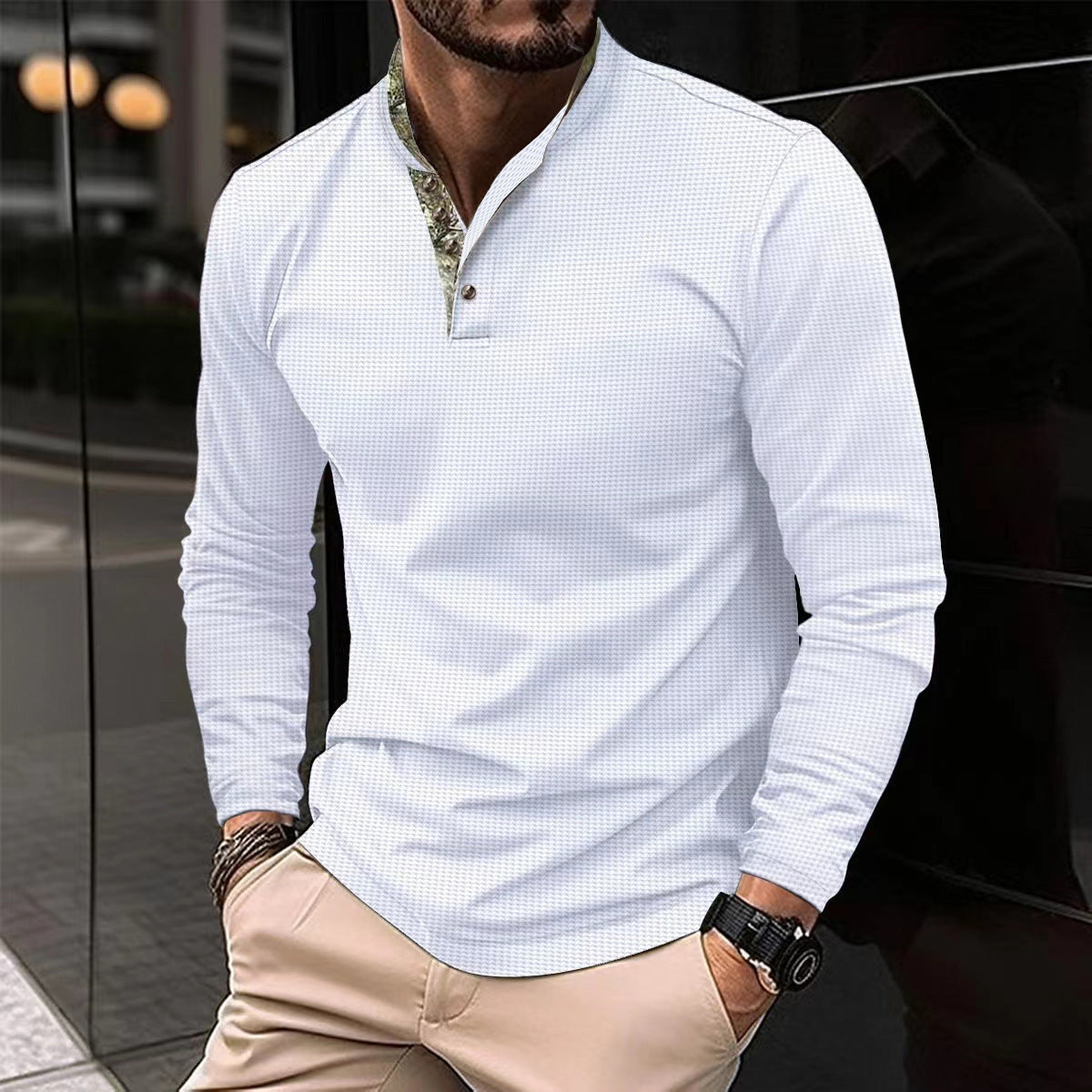 🧥 Men’s Casual Long Sleeve Stand Collar Shirt – Available in Various Colours