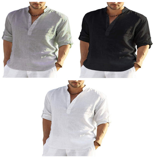 Men’s Lightweight Linen Blend Shirt – Casual Long Sleeve Summer Top (Various Colours)