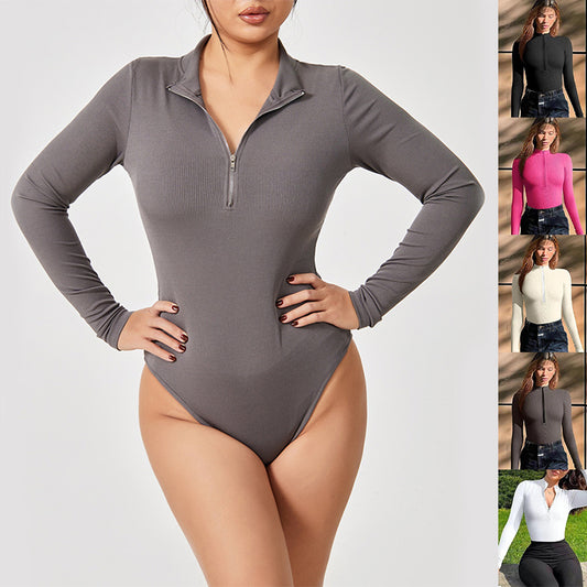 🔥 Zip-Up Ribbed Long Sleeve Bodysuit – Available in Various Colours
