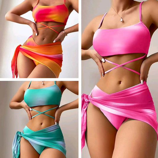 ✨ 3 Piece Bikini Set with Wrap Skirt | Summer Holiday Swimwear | Trendy Colours | TrendPrints Online