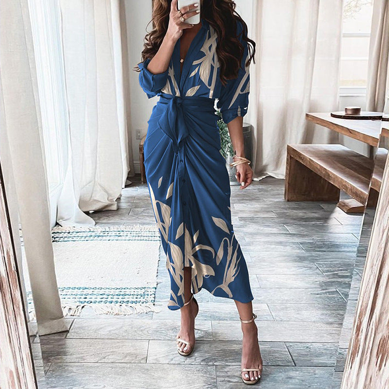 Elegant Knot Waist Shirt Dress – Button Front, Midi Length – Versatile Styles – Various Colours
