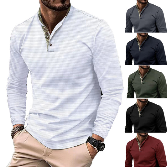 🧥 Men’s Casual Long Sleeve Stand Collar Shirt – Available in Various Colours