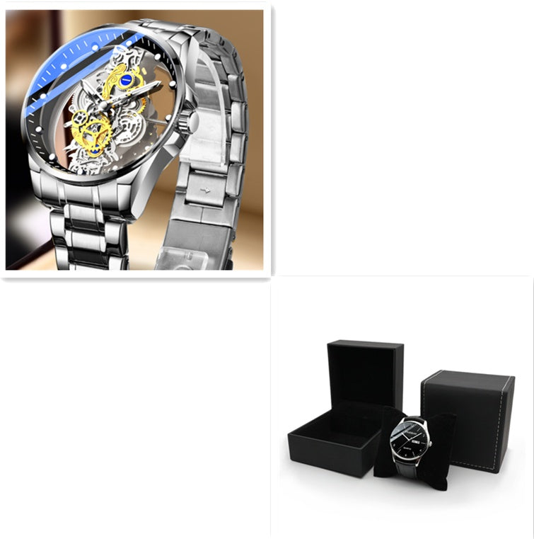 Luxury Skeleton Mechanical Watch – Gold Stainless Steel Men's Watch (Various Colours)